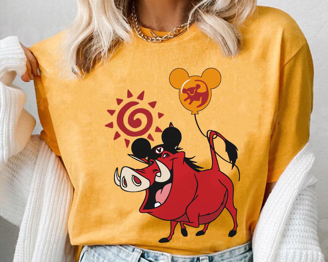 The Lion King Pumbaa With Mickey Balloon Comfort Colors Shirt, Retro Disney T-shirt, Disneyland T... | Etsy (US)