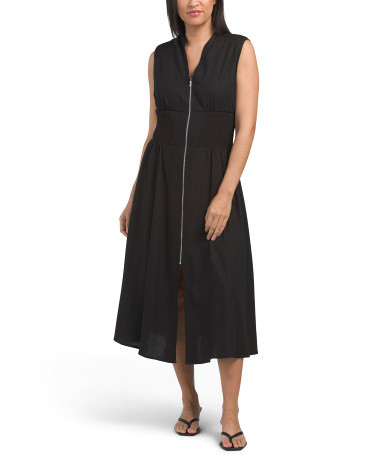 Sleeveless Ruched Waist Zipper Front Maxi Dress | TJ Maxx