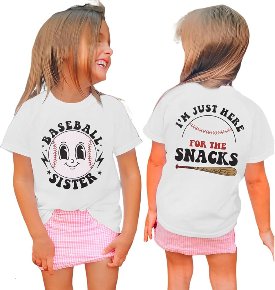 Toddler Girl Baseball Shirts Baseball Sister T-Shirt I'm Just Here for The Snacks Tees Game Day O... | Amazon (US)
