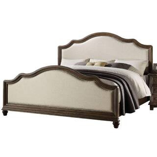 Acme Furniture Baudouin Beige Linen and Weathered Oak Queen Size Panel Bed 26110Q - The Home Depo... | The Home Depot