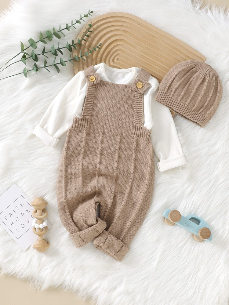 Baby Crisscross Back Knit Jumpsuit & Hat Without Tee | SHEIN