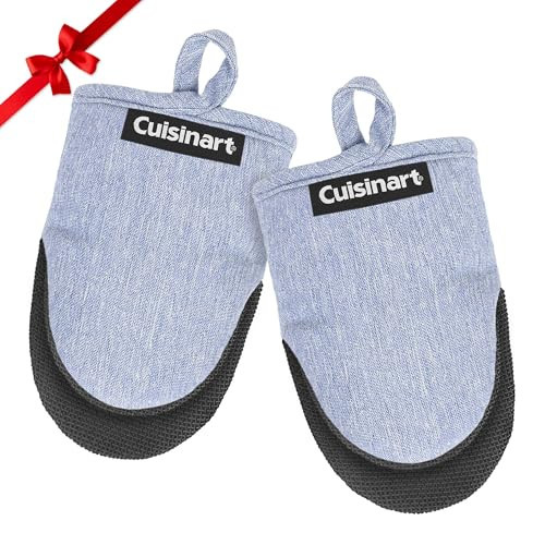 Cuisinart Mini Oven Mitts – 5.5” x 7” Heat-Resistant Kitchen Mitts for Oven with Non-Slip Neoprene Palm, Cotton Filling, and Fabric Loop – Durable Oven Mitt Set for Cooking & Baking (Light Blue) | Amazon (US)