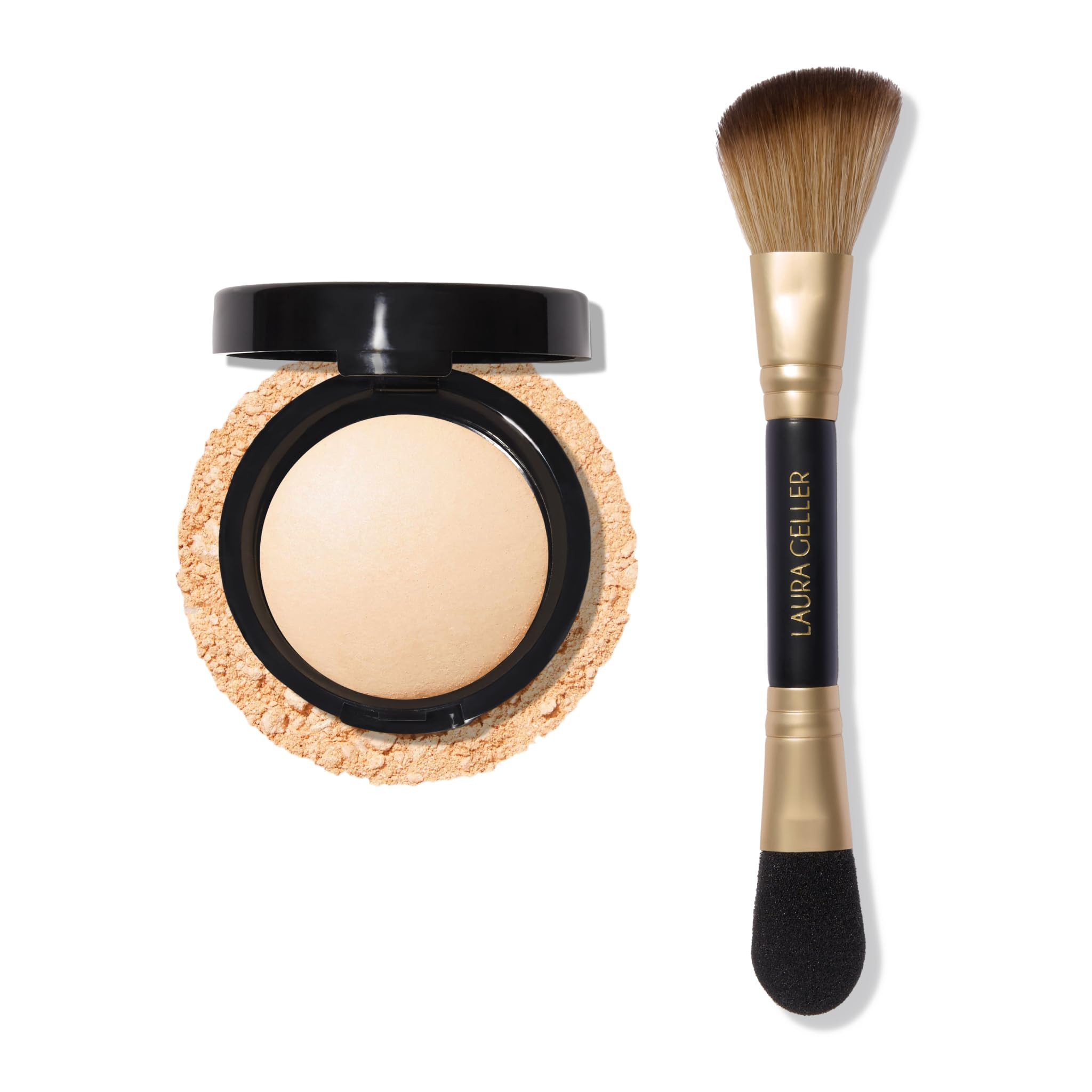 LAURA GELLER Dual-Ended Highlighter Brush + Baked Natural Glow Highlighter - French Vanilla | Amazon (US)