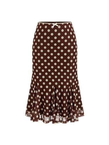 CIDER Womens Polka Dot Midi Skirt Vintage Bowknot Sheer Mesh Ruffle Hem Retro Fashion Going Out C... | Amazon (US)