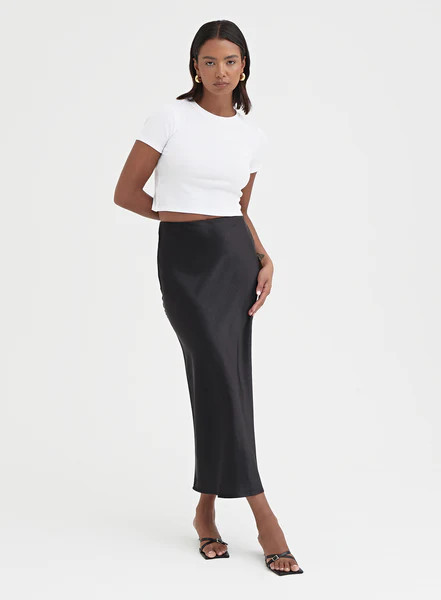 Black Satin Midaxi Skirt - Novah | 4th & Reckless