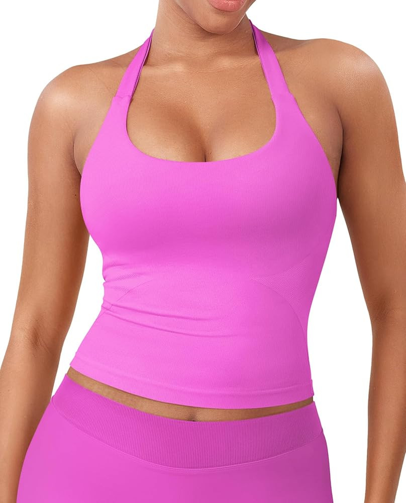YEOREO SoftHue Women's Impact Halter Tank Top Longline Backless Scoop Neck Built-in Bra Sports Wo... | Amazon (US)