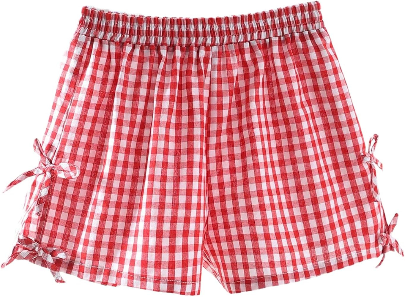 Girl's Plaid Mini Shorts Gingham Bowknot Elastic Waist Wide Leg Summer Shorts | Amazon (US)