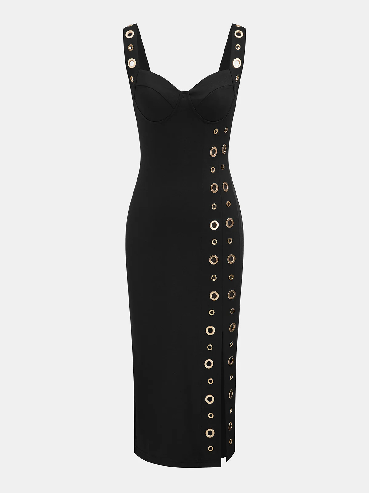 Rommet-Embellished Midi Dress with Side Slit | Commense