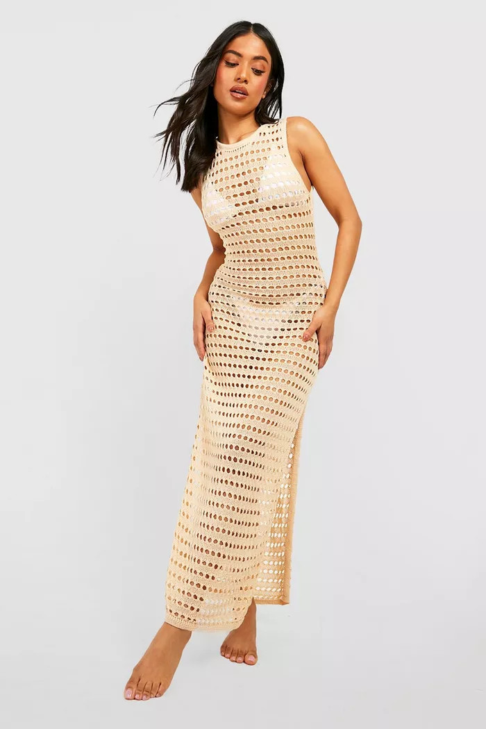 Petite Recycled Crochet Maxi Beach Dress | Boohoo.com (UK & IE)