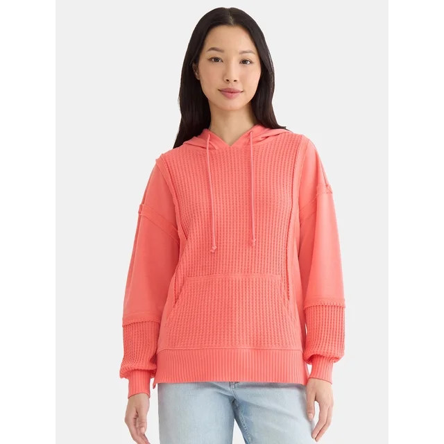 Time and Tru Women's Mixed Media Waffle Hoodie, Sizes XS-XXXL | Walmart (US)
