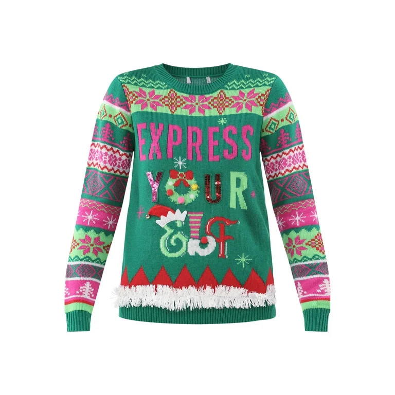 No Boundaries Christmas Sweater, Women's and Women's Plus | Walmart (US)