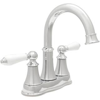 Courant 4 in. Centerset 2-Handle Bathroom Faucet in Polished Chrome with White Handles | The Home Depot