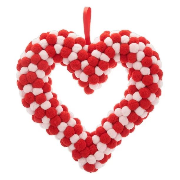 Way To Celebrate Valentine's Day Red and Pink Pompom Heart Wreath, 16 inches - Walmart.com | Walmart (US)