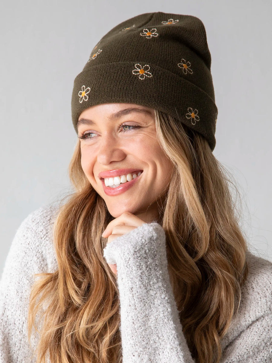 Embroidered Beanie - Olive Daisy | Natural Life