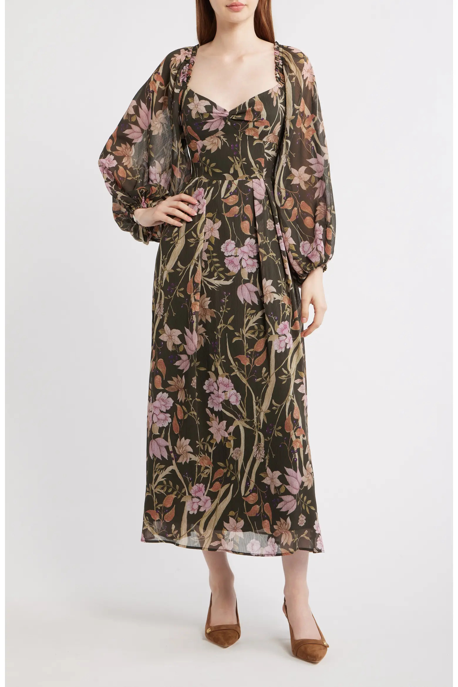 Floral Long Sleeve Chiffon Dress (Women) | Nordstrom | Nordstrom
