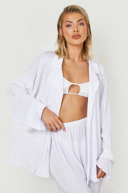 Plisse Button Beach Shirt | Boohoo.com (UK & IE)