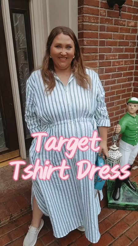 The best dress I have gotten from @targetstyle in awhile! I have seen this all over socials in blue and in pink but this green and white stripe was perfect for Masters Week! I even saw a handful of ladies wearing this at the Masters this past week as well. The ease and comfort of this dress is SO good. This is a size XXL shown and I am sending it back to get an XL sent because my husband told me it looked too big. Fingers crossed the XL works bc this dress is fantastic! #livinglargeinlilly #target #targetdress #targetfind #plussize 

#LTKplussize #LTKfindsunder50 #LTKmidsize