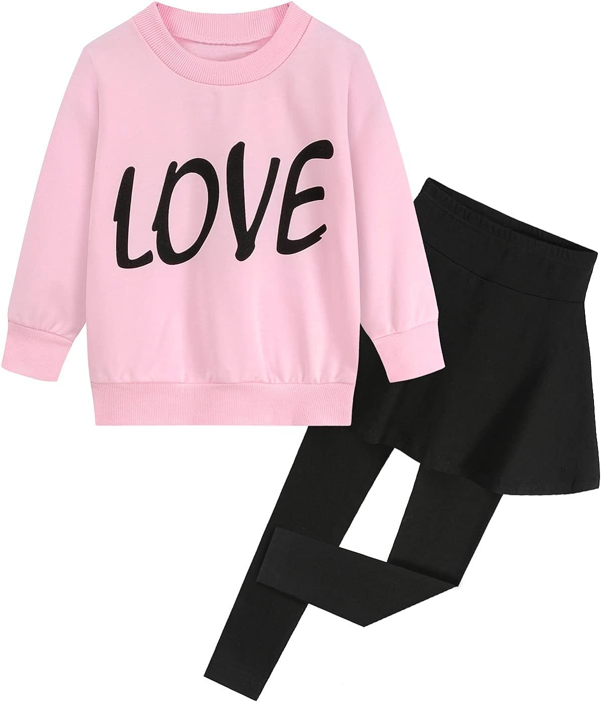 Little Girls Clothes Set Outfit Heart Print Fleece Sweatshirts Top and Leggings Set | Amazon (US)
