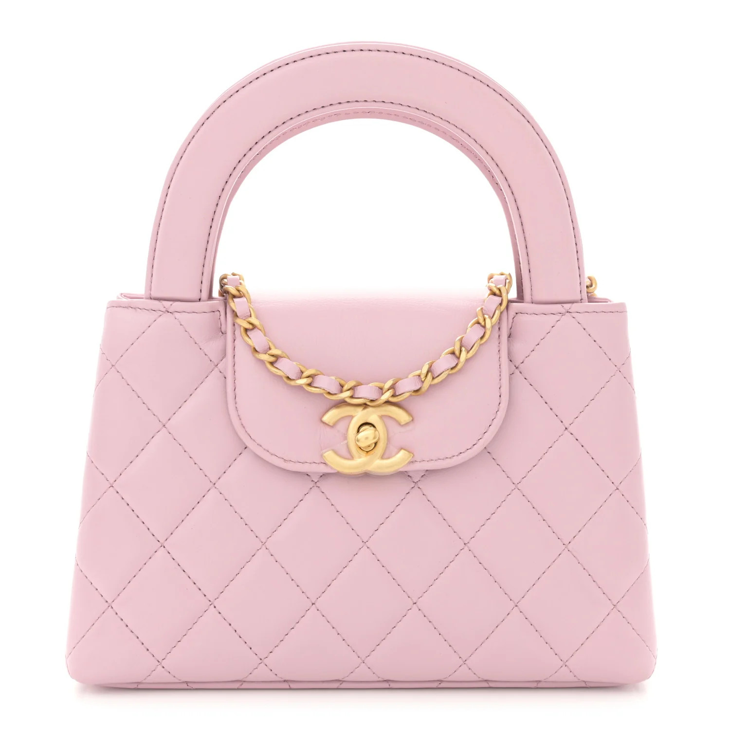 Shiny Aged Calfskin Quilted Nano Kelly Shopper Light Pink | FASHIONPHILE (US)