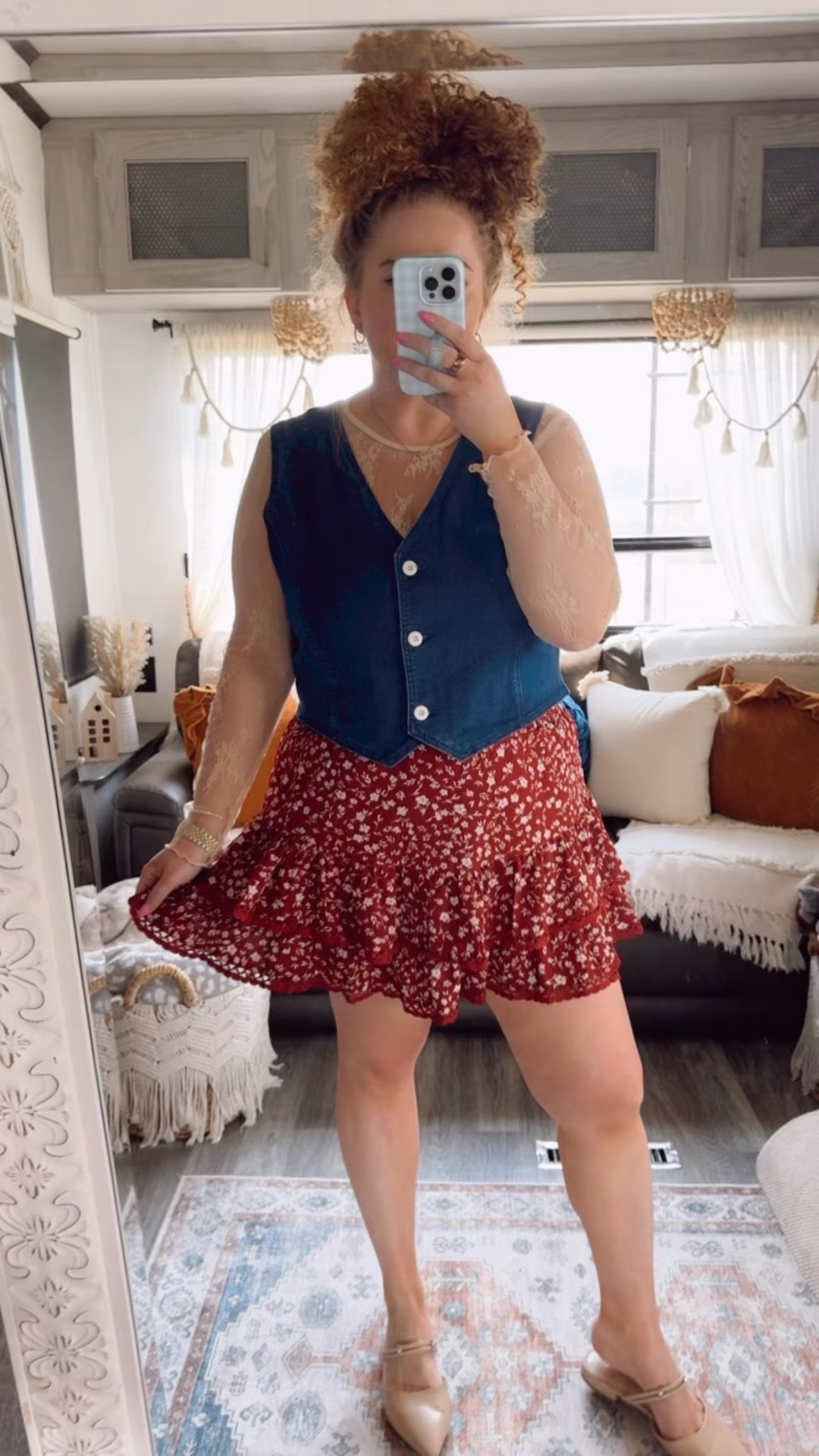 The perfect little transition outfit 🍂And honestly, I think this would be SO cute for fall family photos! The lace + denim + floral combo feels feminine, timeless, and still has a little something fun to it 🤎 fall transition outfit | fall family photo outfit | family photo outfit | fall photoshoot outfit | fall outfit ideas | transitional outfit | early fall outfit | fall fashion | floral skort | red floral skort | denim vest | lace long sleeve | lace top | nude mules | feminine fall outfit | cute fall outfit | fall outfit inspo | head to toe Amazon | Amazon fashion | Amazon finds | Amazon outfit | fall wardrobe | transitional fashion | family picture outfit | fall picture outfit | feminine style | casual chic outfit | layered fall outfit | red and denim outfit 🍂🌸🤎

#LTKdayinmylife #LTKootd #LTKMidsize