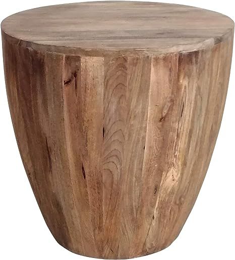 The Urban Port Handcarved Cylindrical Shape Round Mango Wood Distressed Wooden Side End Table, Br... | Amazon (US)