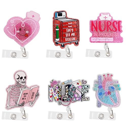TungminJ 6Pcs Cute Nurse Badge Reel, Funny Badge Reel Retractable with ID Clip for Nurses, Medical Workers, Students, Teachers, Doctors, Office Staff Lanyard Supplies Accessories Gifts | Amazon (US)