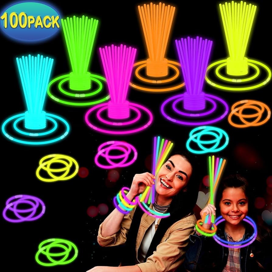 100 8" Glow Sticks Party Pack with Accessories, Halloween Light up Bracelets & Necklaces, Neon Gl... | Amazon (US)