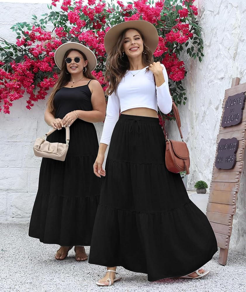 EARKOHA Womens Boho Maxi Skirt 2026 Summer Cruise Casual High Waist Tie Flowy Long Skirt with Poc... | Amazon (US)