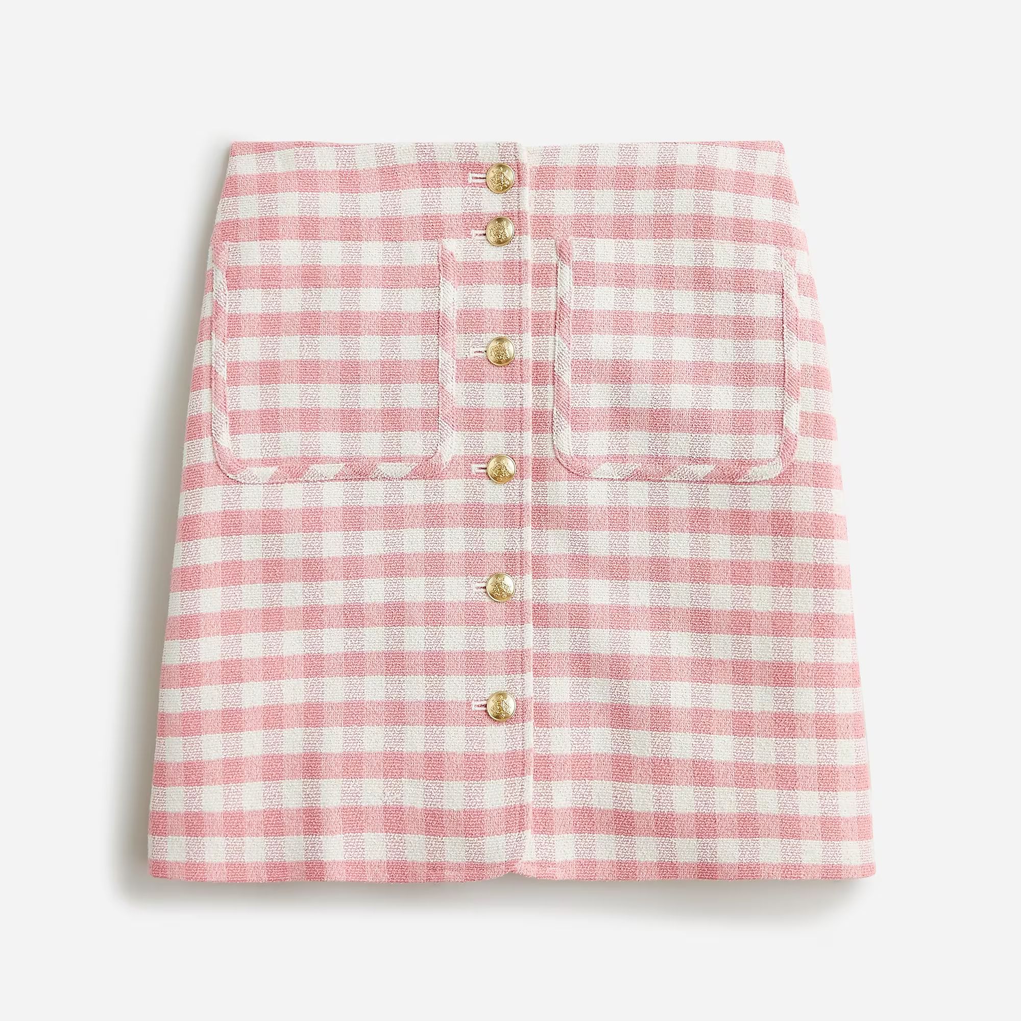 Button-front mini skirt in gingham terry tweed | J.Crew US