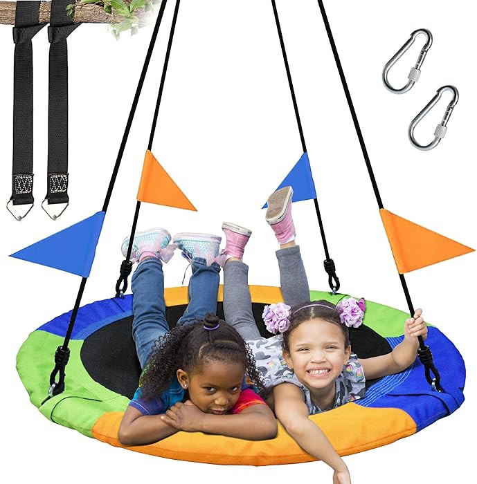 PACEARTH 40 Inch Saucer Tree Swing Flying 900lb Weight Capacity 2 Added Hanging Straps Adjustable... | Amazon (US)