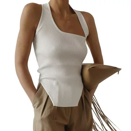 Women Halter Tank Tops Knitted Vest Sleeveless Rib Knit Irregular Camisole Tanks Clothes | Walmart (US)