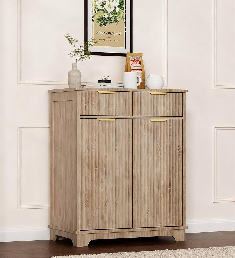 Fluted Buffet Cabinet with Storage, Sideboard Cabinet Adjustable Shelves, Wood Mid Century Modern... | Amazon (US)
