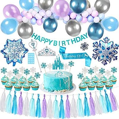Golray Frozen Birthday Party Supplies Girls Princess Elsa Birthday Party Decorations 53 Balloons,... | Amazon (US)