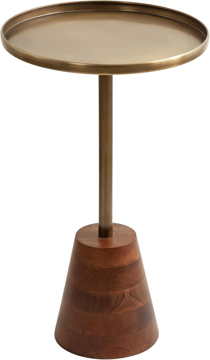 Kate and Laurel Tira Elegant Round Side Table, 14 x 24, Brass and Walnut Brown, Mid-Century Circl... | Amazon (US)