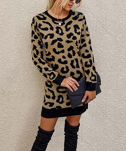 Supreme Fashion  Khaki Leopard Sweater Dress - Women | Best Price and Reviews | Zulily | Zulily