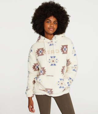 Aero Geometric Sherpa Fleece Pullover Hoodie | Aeropostale