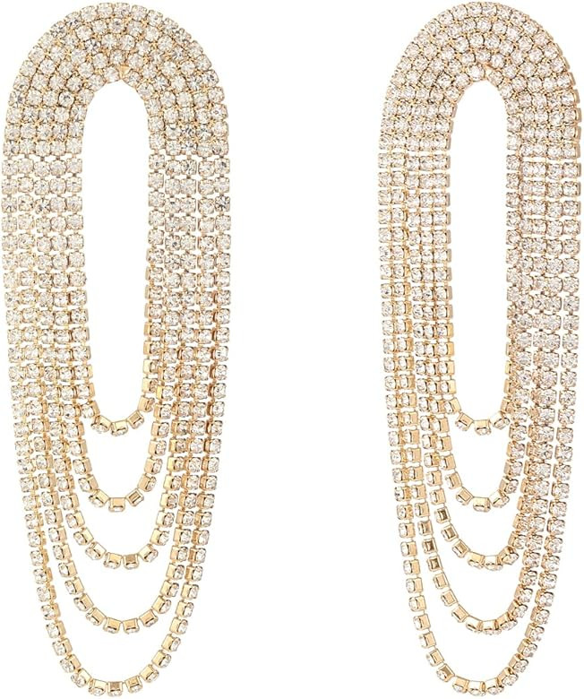 Madison Tyler Rhinestone Earrings Dangling for Women | Gold Crystal Tassel Long Sparkle Dangle Ea... | Amazon (US)