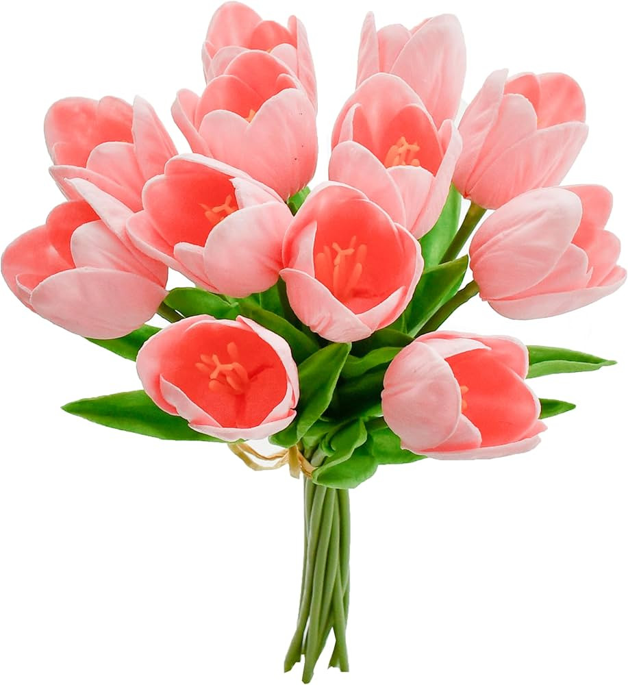Mandy's 12pcs Light Pink Partially Open Flowers Artificial Tulip Silk Fake Flowers 13.5" for New ... | Amazon (US)