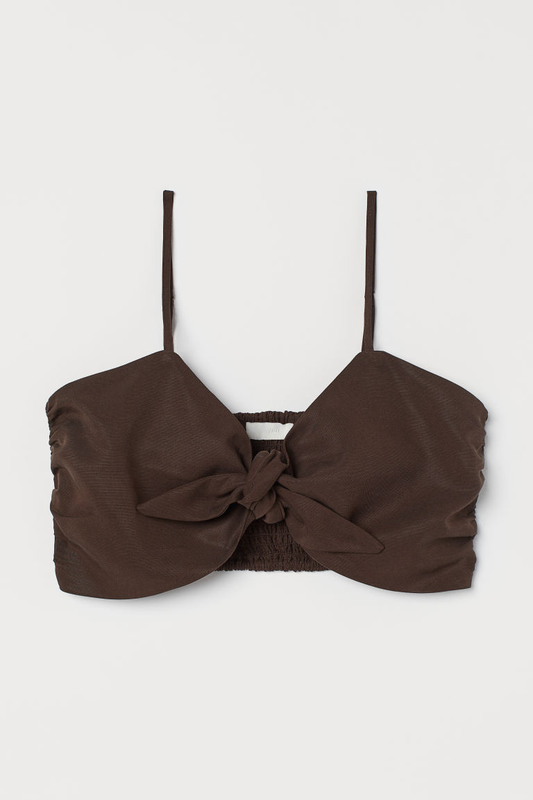 H & M - Lyocell-blend tie-front crop top - Brown | H&M (UK, MY, IN, SG, PH, TW, HK)