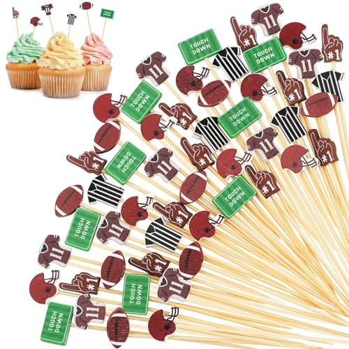 Aodaer 200 Pieces Football Toothpicks 5.12 Inch Football Cocktail Picks Food Picks for Appetizers Bamboo Football Skewers for Sports Birthday Rugby Football Themed Party Decoration | Amazon (US)