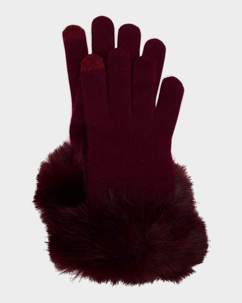 Touchscreen Cashmere & Faux Fur Gloves | Neiman Marcus