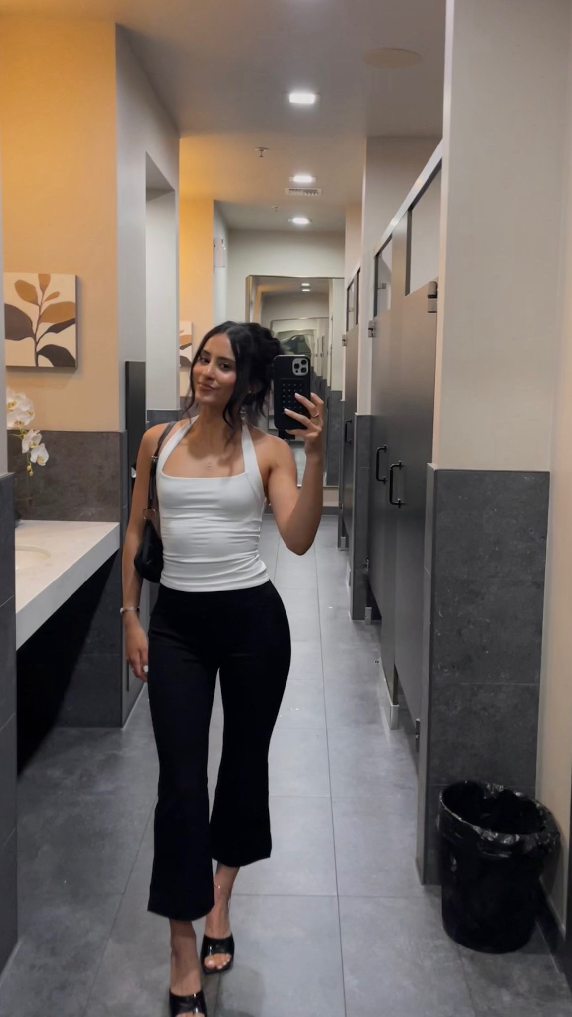 Cutie dinner outfit 🤍 top is size 2xs and bottoms are a zero. Bag is vintage Prada and kitten heels are old Jeffrey Campbell will link a similar pair 🫶🏼