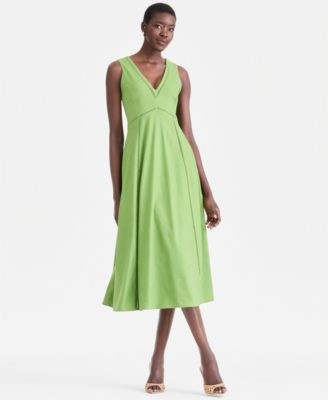 Women's Sleeveless V-Neck Linen-Blend Midi Dress, Macy's Exclusive | Macy's