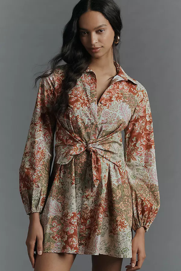 Hutch Long-Sleeve Tie-Waist Mini Shirt Dress | Anthropologie (US)