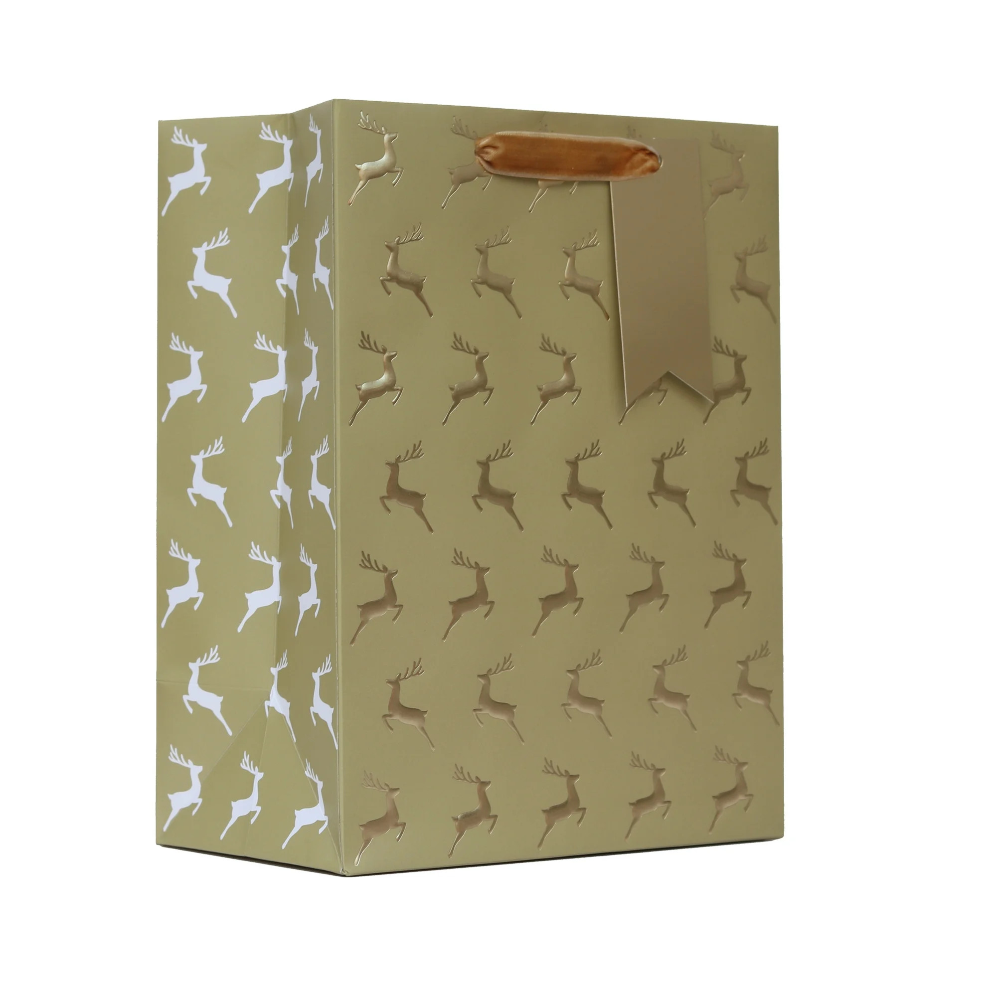 Medium Gold Deer Christmas Paper Gift Bag, 7.5" x 4.5" x 9.87", by My Texas House - Walmart.com | Walmart (US)