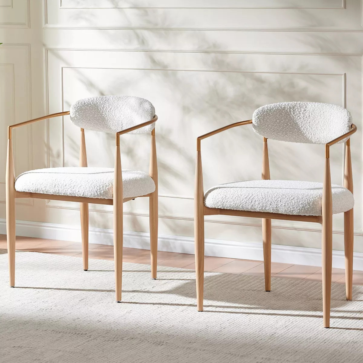 Boucle Dining Chairs Set of 2, Modern Armchairs with Wood Grain Metal Legs for Kitchen, Living Ro... | Target