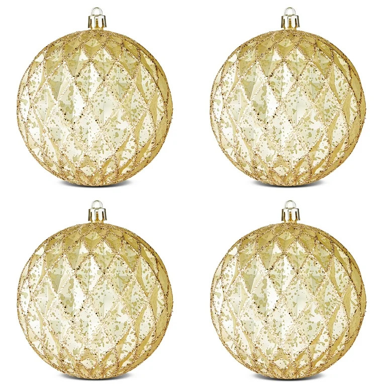 4 Count Gold Vintage-Style Diamond Pattern Shatterproof Christmas Ornaments, 3.94", by Holiday Ti... | Walmart (US)