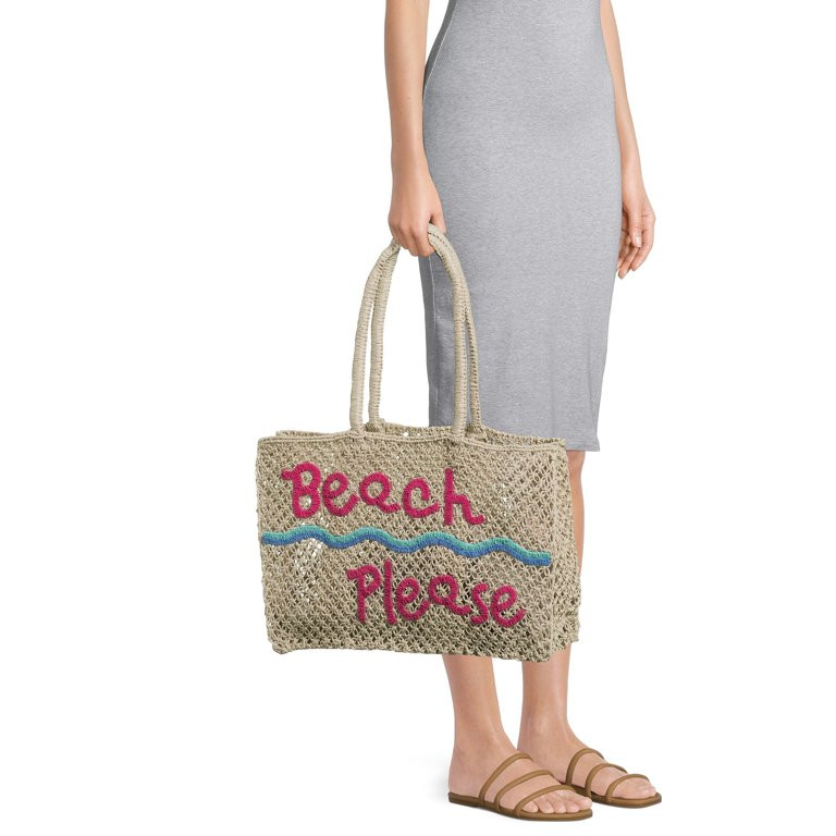 No Boundaries Women's Woven Beach Tote Bag, Natural Beach - Walmart.com | Walmart (US)