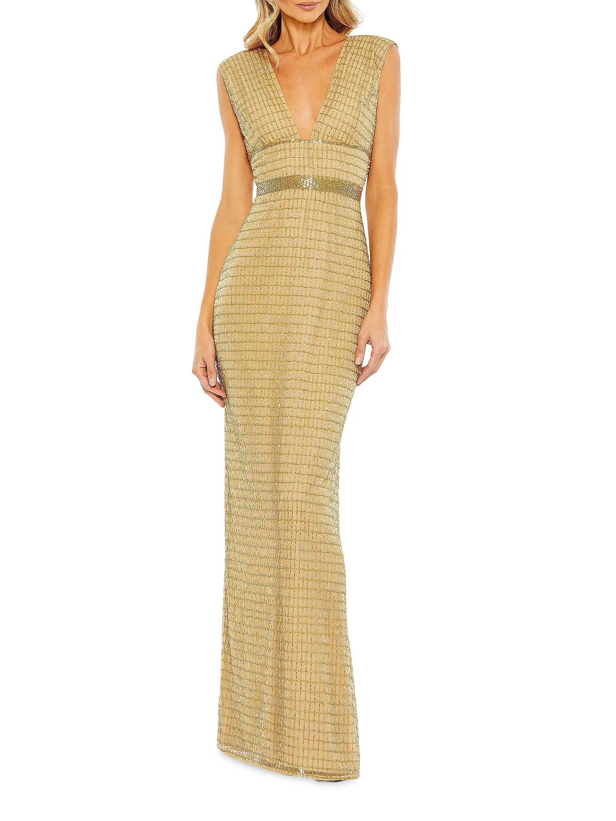 Beaded V-Neck Column Gown | Saks Fifth Avenue