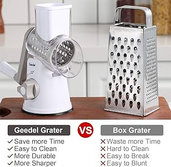 Geedel Rotary Cheese Grater, Kitchen Mandoline Vegetable Slicer with 3 Interchangeable Blades, Ea... | Amazon (US)